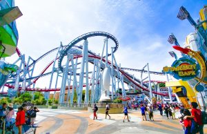 Inflatable Ride Kills Father at French Waterpark Aerial view of Wonderland Waterpark in southeastern France, with inflatable structures and pools surrounded by the Sainte-Baume mountains.