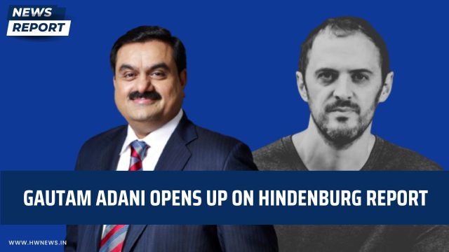 Gautam Adani Hindenburg Report Evidence Gautam Adani speaking at a business conference, with the Adani Group logo visible in the background.