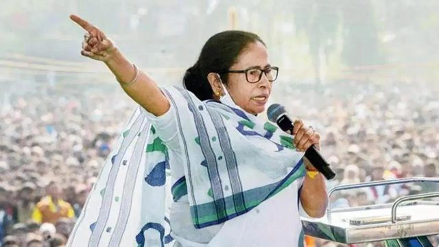 Mamata Banerjee 2024 Election Rally Voters line up at a polling station in West Bengal during the 2024 Indian general election, with election officials managing the seven-phase voting process.